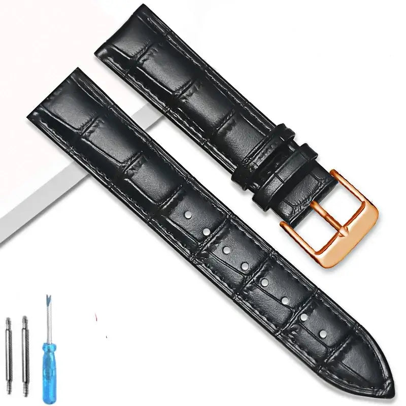 Samsung Galaxy Watch Crocodile-Pattern Buckle Leather Band in Black / Rose Gold Buckle