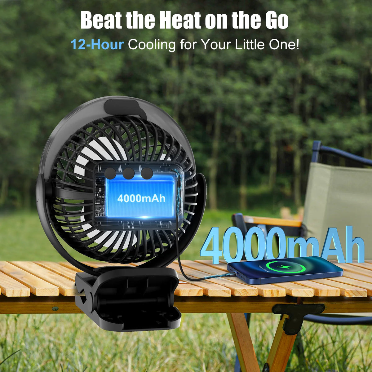 Misting Clip-On Fan for Golf Carts, Rechargeable
