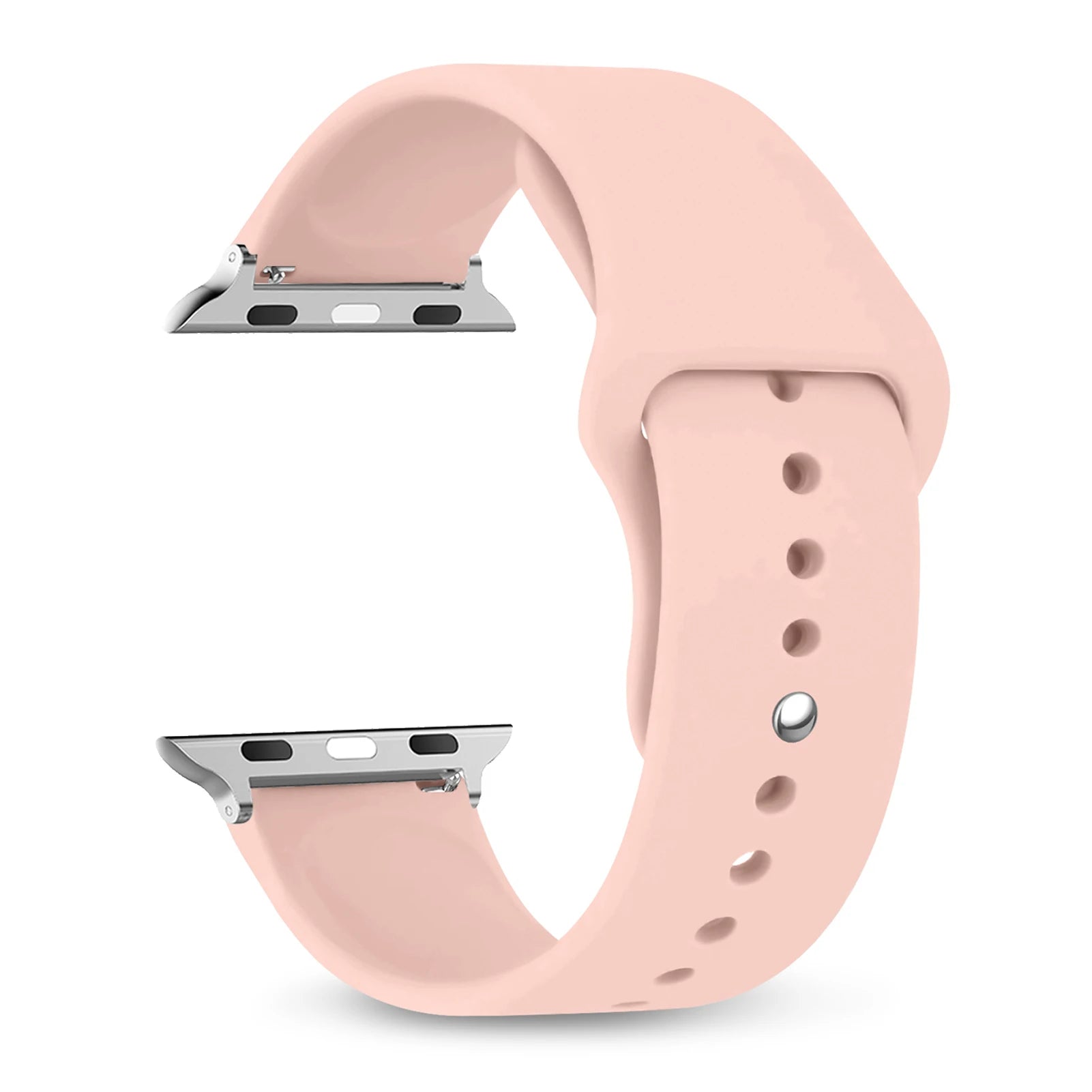 Apple Watch silicone strap in soft pink, comfortable and waterproof band for stylish daily wear.
