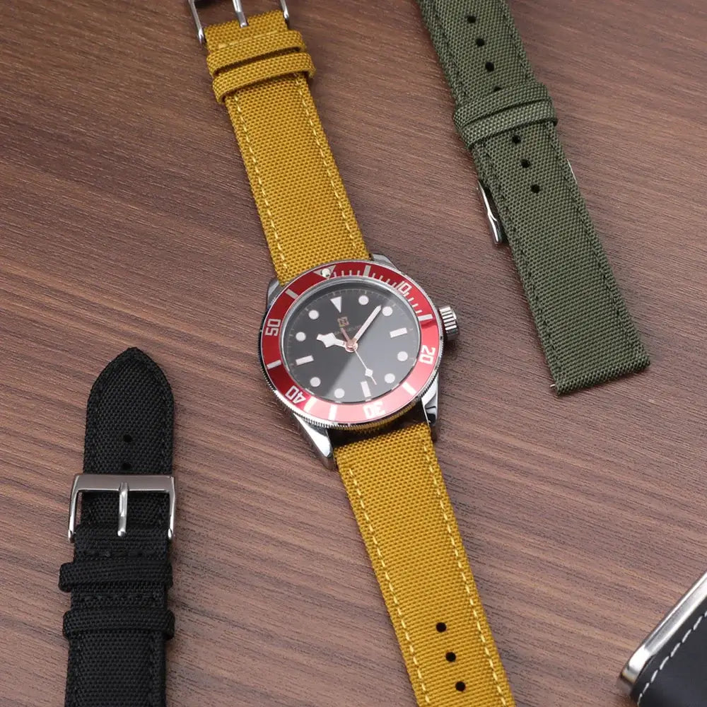 Amazfit Sailcloth Nylon Watch Band with Pin Buckle - Woven straps shown with watch
