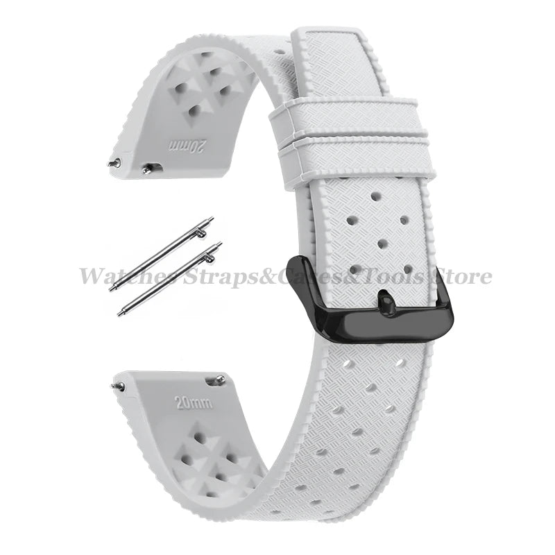 Garmin 18/20/22mm Quick Release Tropic-Style Silicone Band in White with Black Buckle
