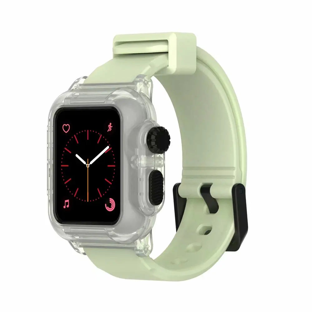 Apple Watch Silicone Strap in transparent and mint green, waterproof and luminous design for style and functionality.