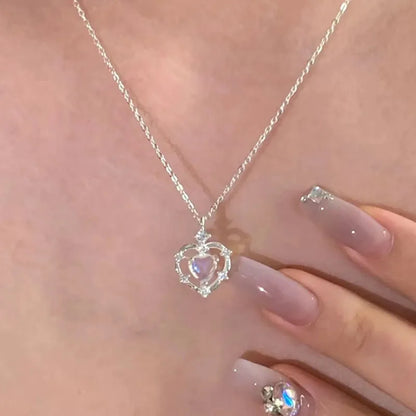 Moonstone Heart Pendant Necklace with Cubic Zirconia, 925 Sterling Silver, photo 3