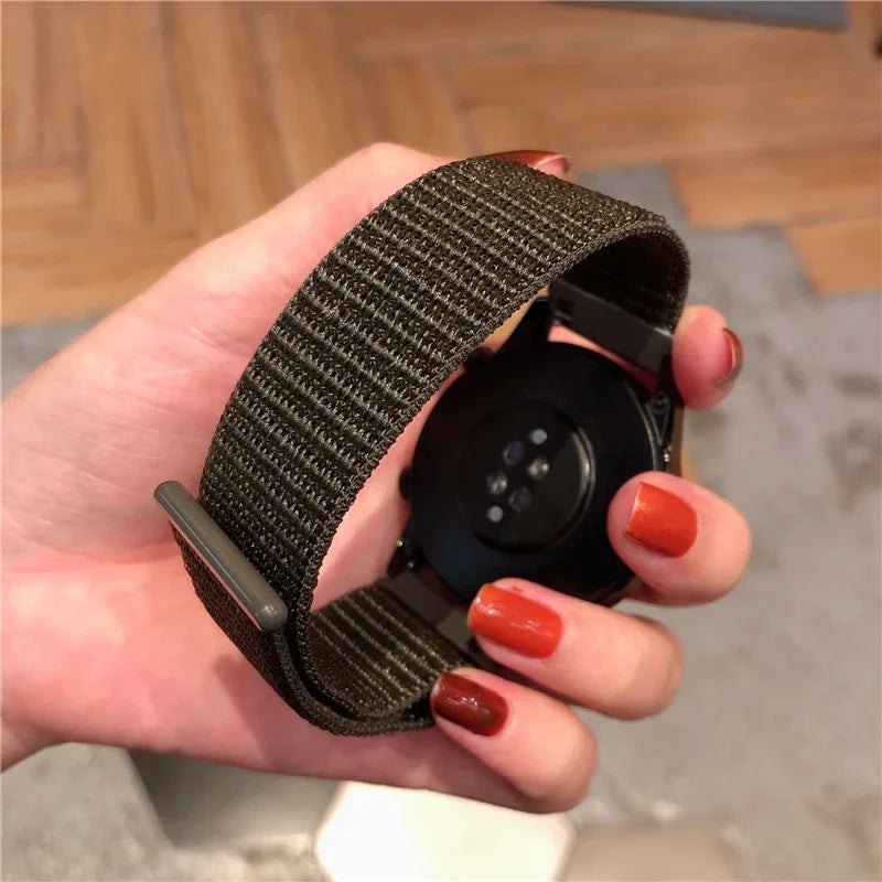 COROS Nylon Sport Loop Watch Band in Solid & Mixed Colors - Olive loop fastening on wrist