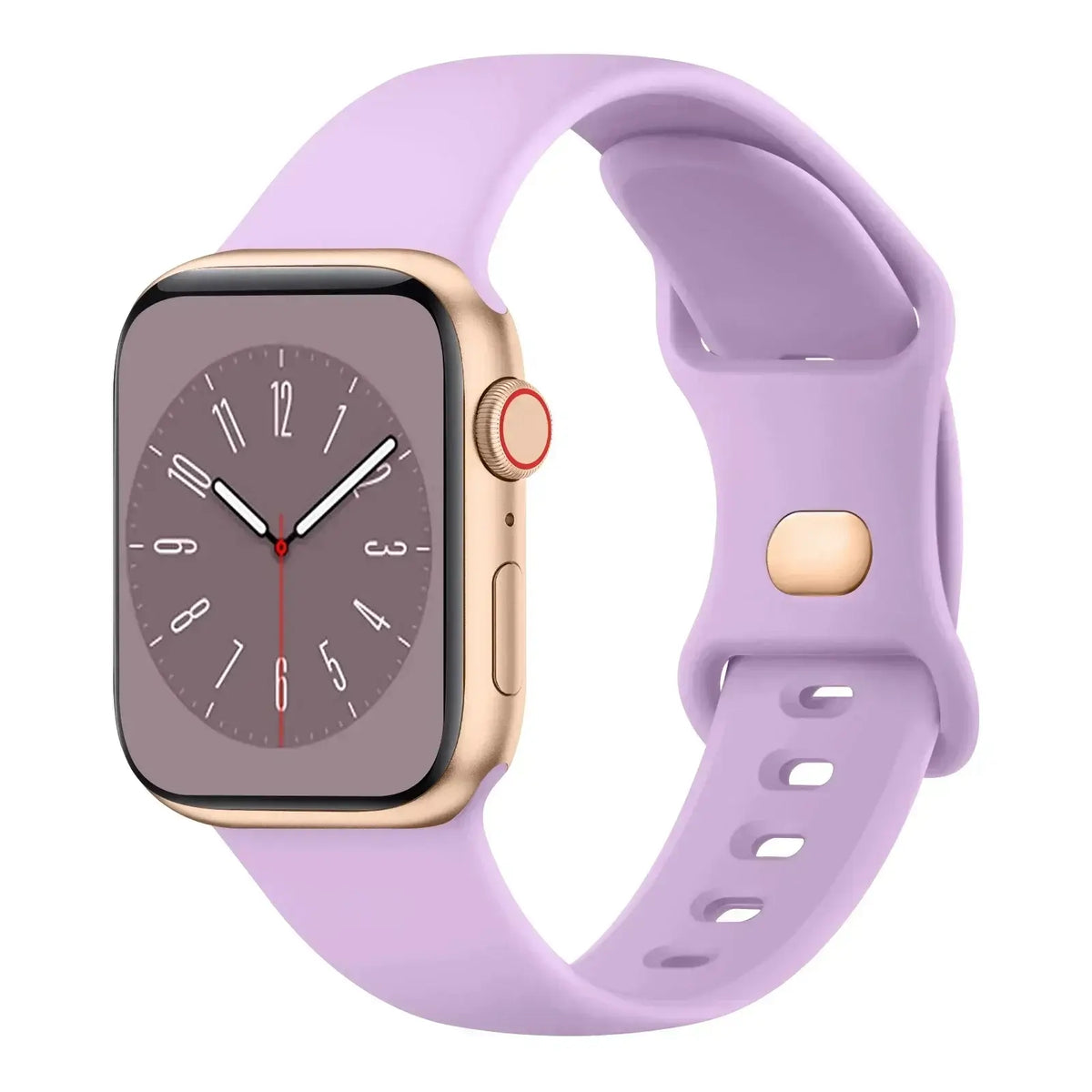 Lilac slim silicone Apple Watch band with pin-and-tuck fastening