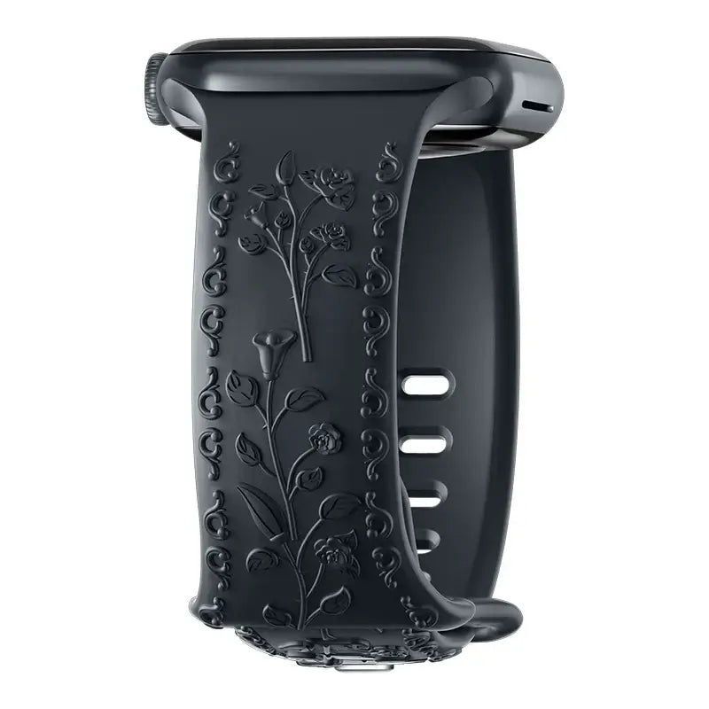 Midnight Blue botanical engraved silicone Apple Watch band