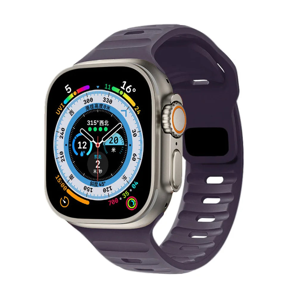 Slotted Silicone Apple Watch Band with Metal Buckle in Plum