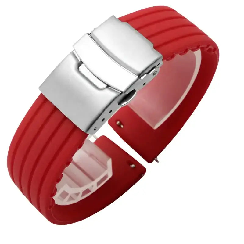 Suunto Ribbed Silicone Folding-Clasp Band - Red / Silver Clasp