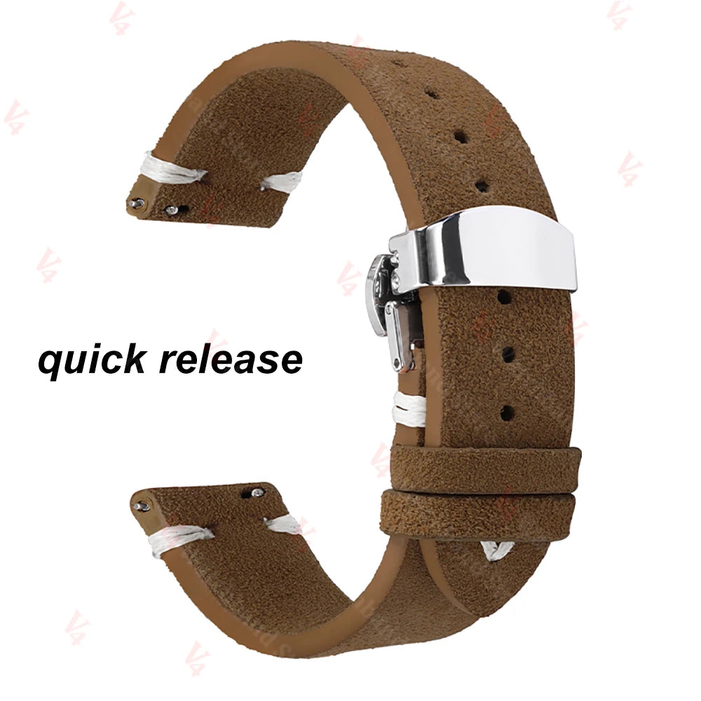 Garmin Suede Butterfly Clasp Band in Brown, White Stitching