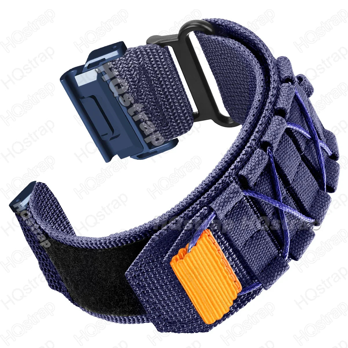 Garmin nylon strap in navy blue, durable military-style replacement band for smartwatch with quickfit adjustment.