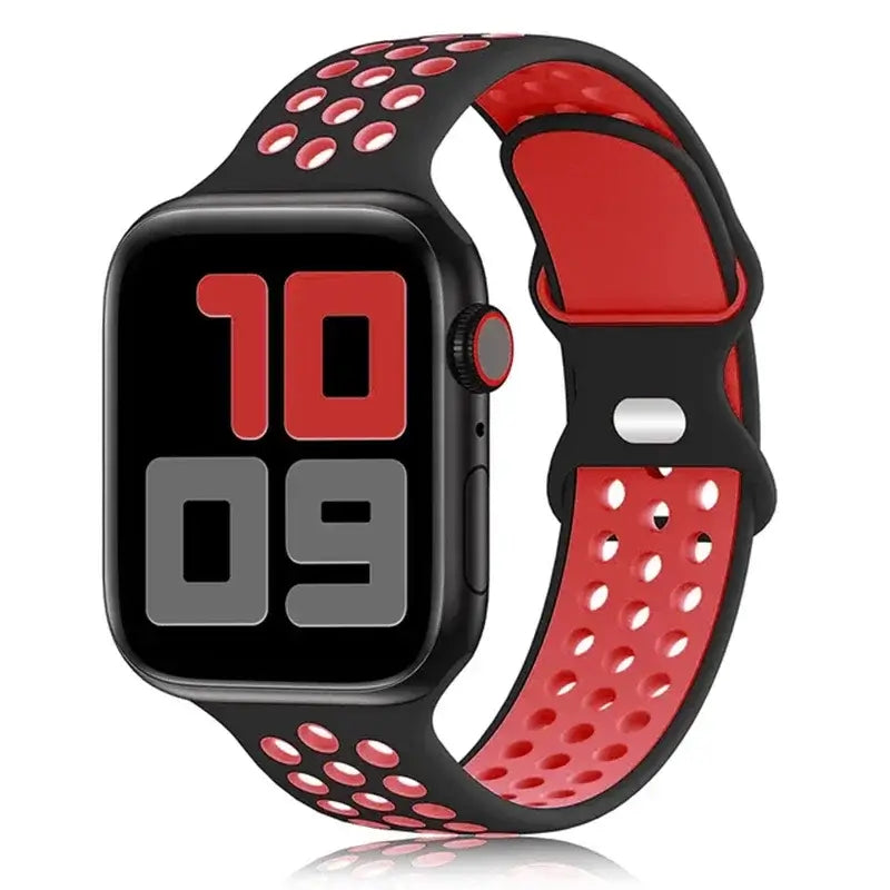 Black / Red perforated silicone Apple Watch sport band