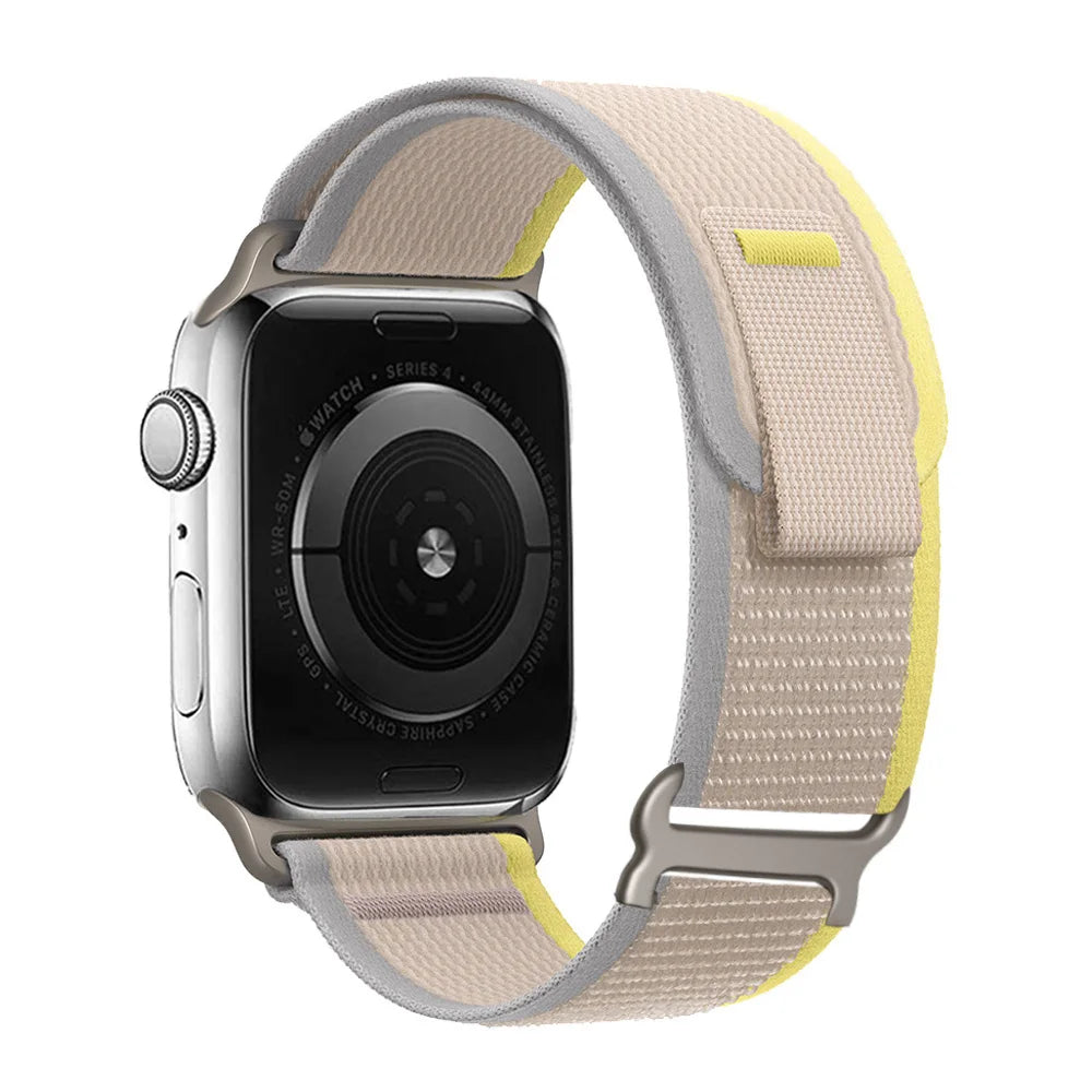 Two-Tone Nylon Apple Watch Trail Loop with Pull Tab in Beige / Yellow