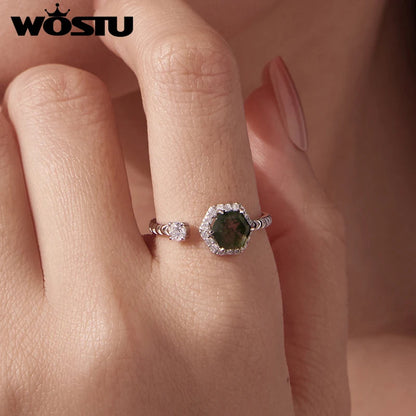 Moss Agate Hexagon Ring, 925 Sterling Silver - view 4