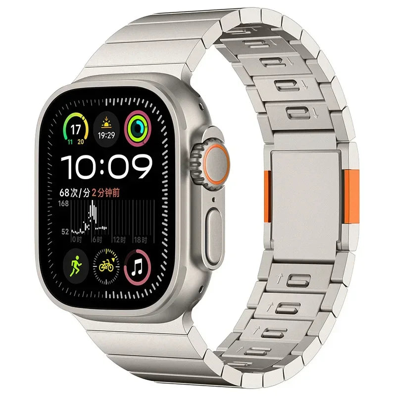 Apple Watch with Stainless Steel Band and Magnetic Buckle Strap, showcasing sleek design and durability for everyday wear.