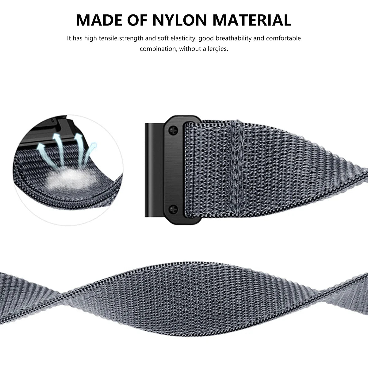 Garmin nylon band showing its soft and breathable material, ideal for smartwatch replacement and quick-release design.