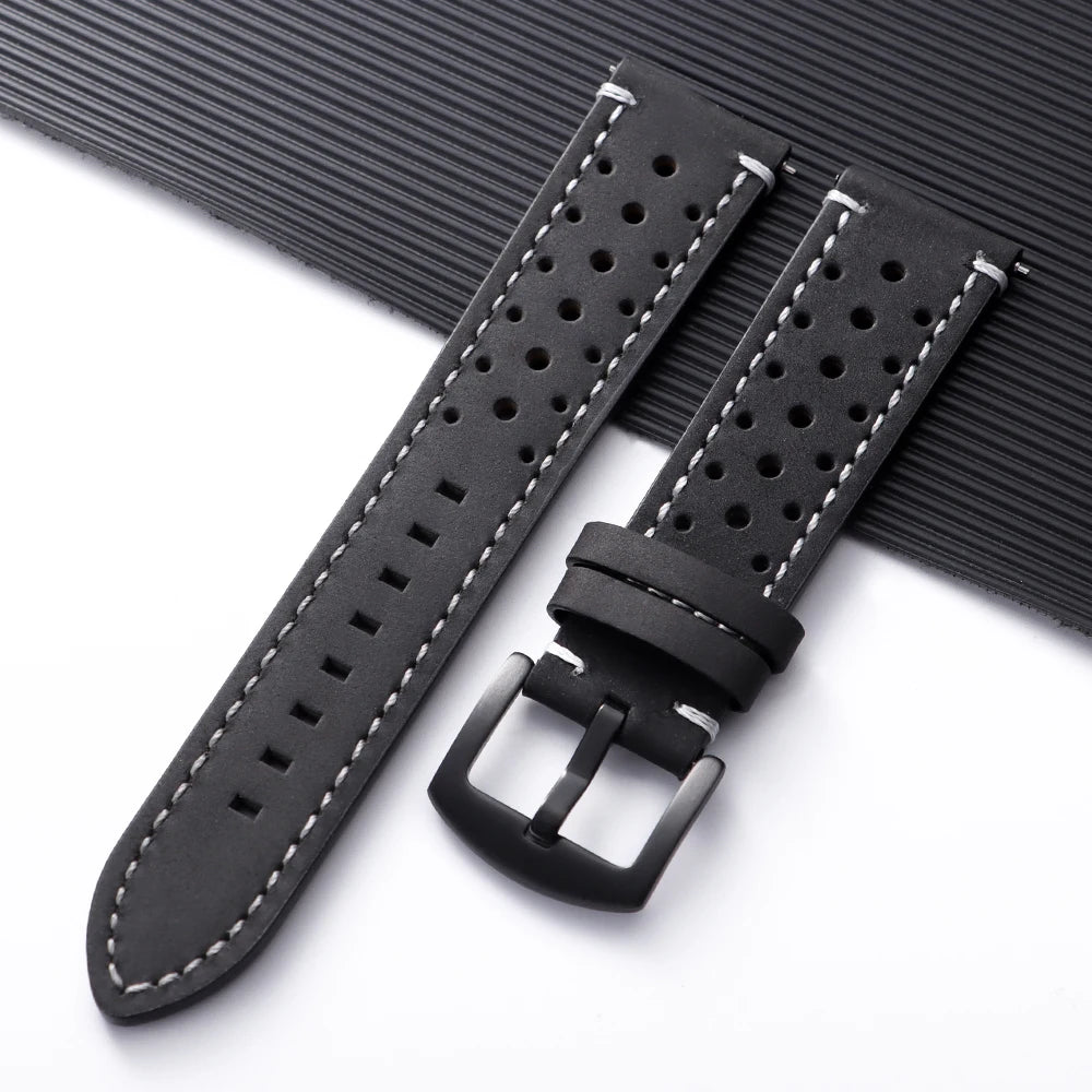 COROS Perforated Leather Band with Stitching Options – Black / White Stitching