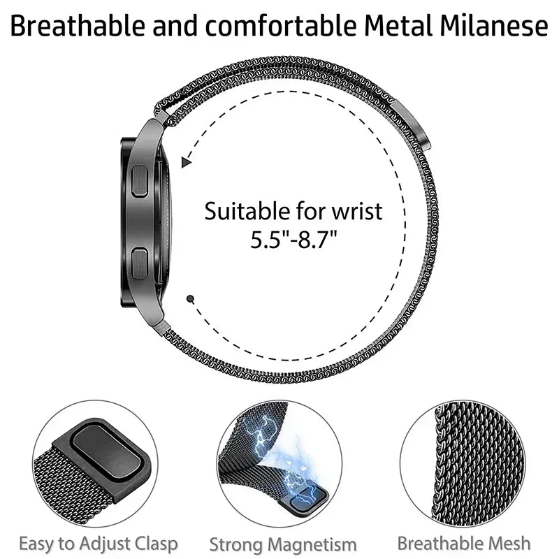 COROS Stainless Steel Milanese Mesh Watch Band - Magnetic fastening and fit illustration