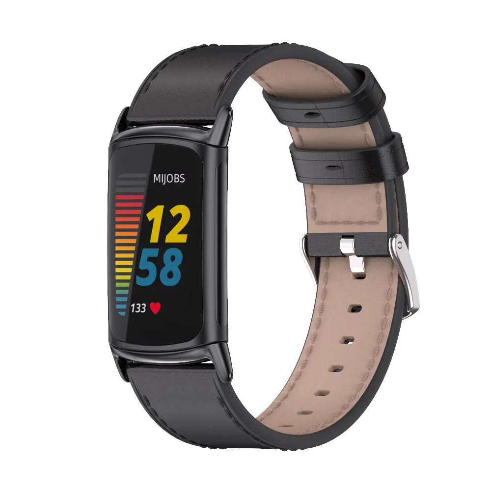 Fitbit Charge 5 6 with a stylish microfiber leather strap, designed for comfort and everyday wear.