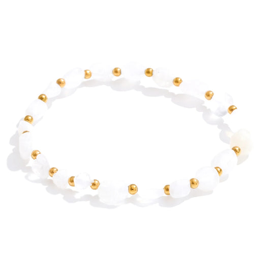 Moonstone Bead Bangle Bracelet, Stainless Steel, photo 1