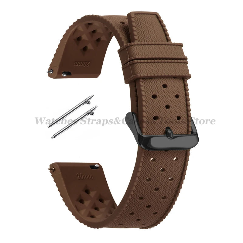 Garmin 18/20/22mm Quick Release Tropic-Style Silicone Band in Brown with Black Buckle