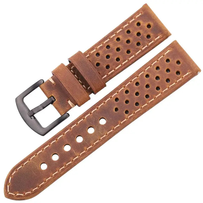 Suunto Perforated Leather Rally Band - Brown / Black Buckle