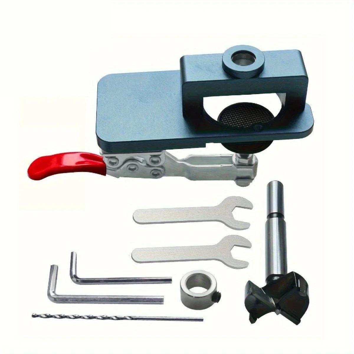 35mm concealed hinge jig kit with clamp, Forstner bit, depth ring, wrenches and hex keys