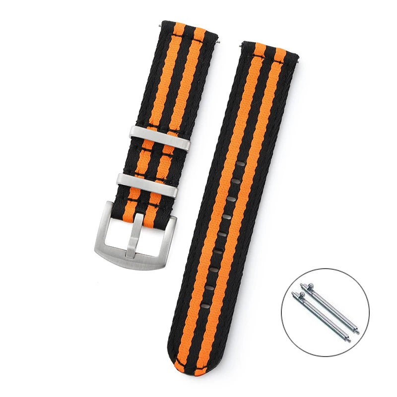 COROS Nylon Band with Rectangular Metal Keepers – Black / Orange Stripes