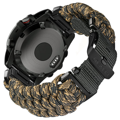 Garmin Paracord Watch Band Strap in black and tan, designed for durability and comfort for active lifestyles.