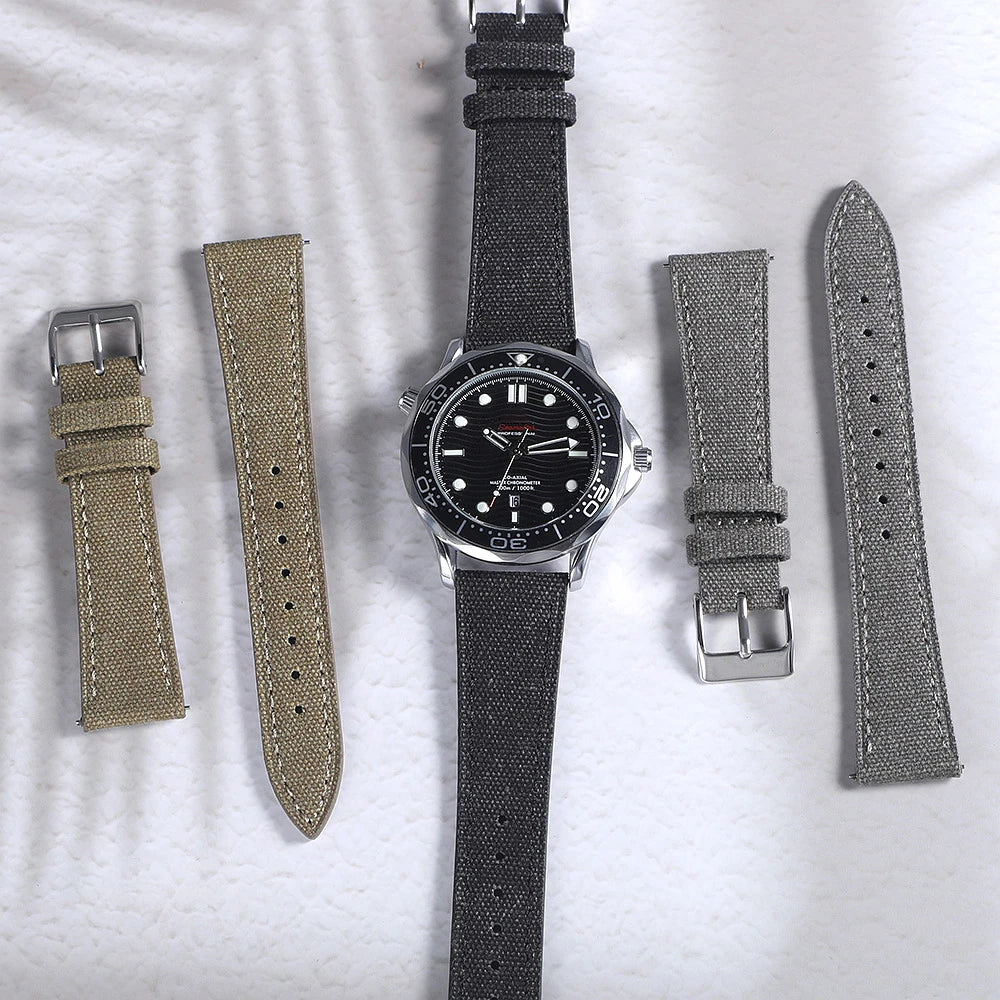 Garmin Slim Canvas Band in olive and gray with a watch