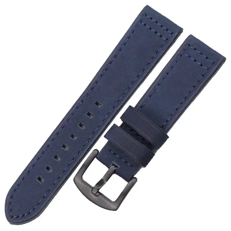 Leather Band with Square Adjustment Holes in Navy Blue / Black Buckle for compatible Huawei watches