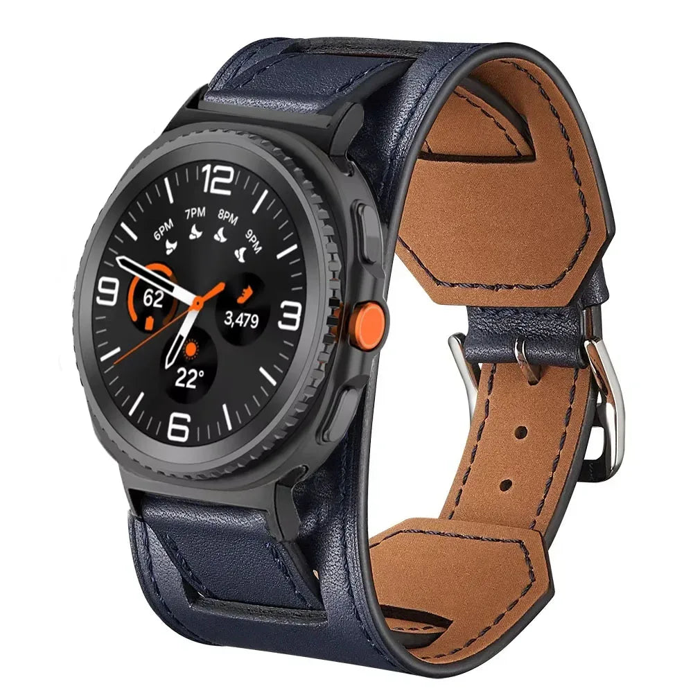 Samsung Galaxy Leather Watch Band - Watch8/Watch8 Classic/Watch9/Ultra/Ultra2 in indigo blue, showcasing a stylish design.