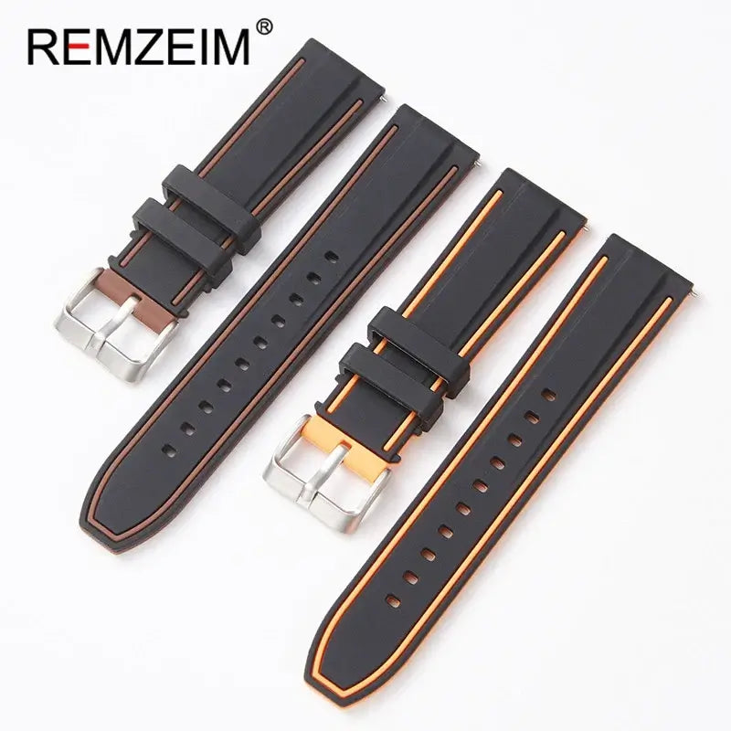 Silicone straps for Samsung Galaxy Watch in black and orange, showcasing quality and style for daily wear.