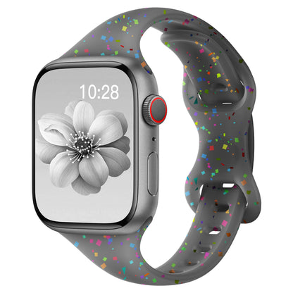 Colorful Apple Watch Silicone Band with soft flexible design in gray with confetti pattern, enhancing comfort and style.