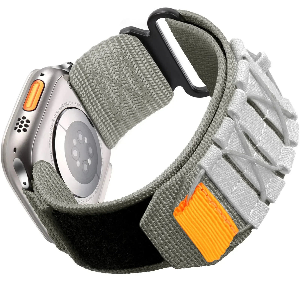 Cord-Laced Nylon Apple Watch Band with Hook-and-Loop Closure in Light Gray