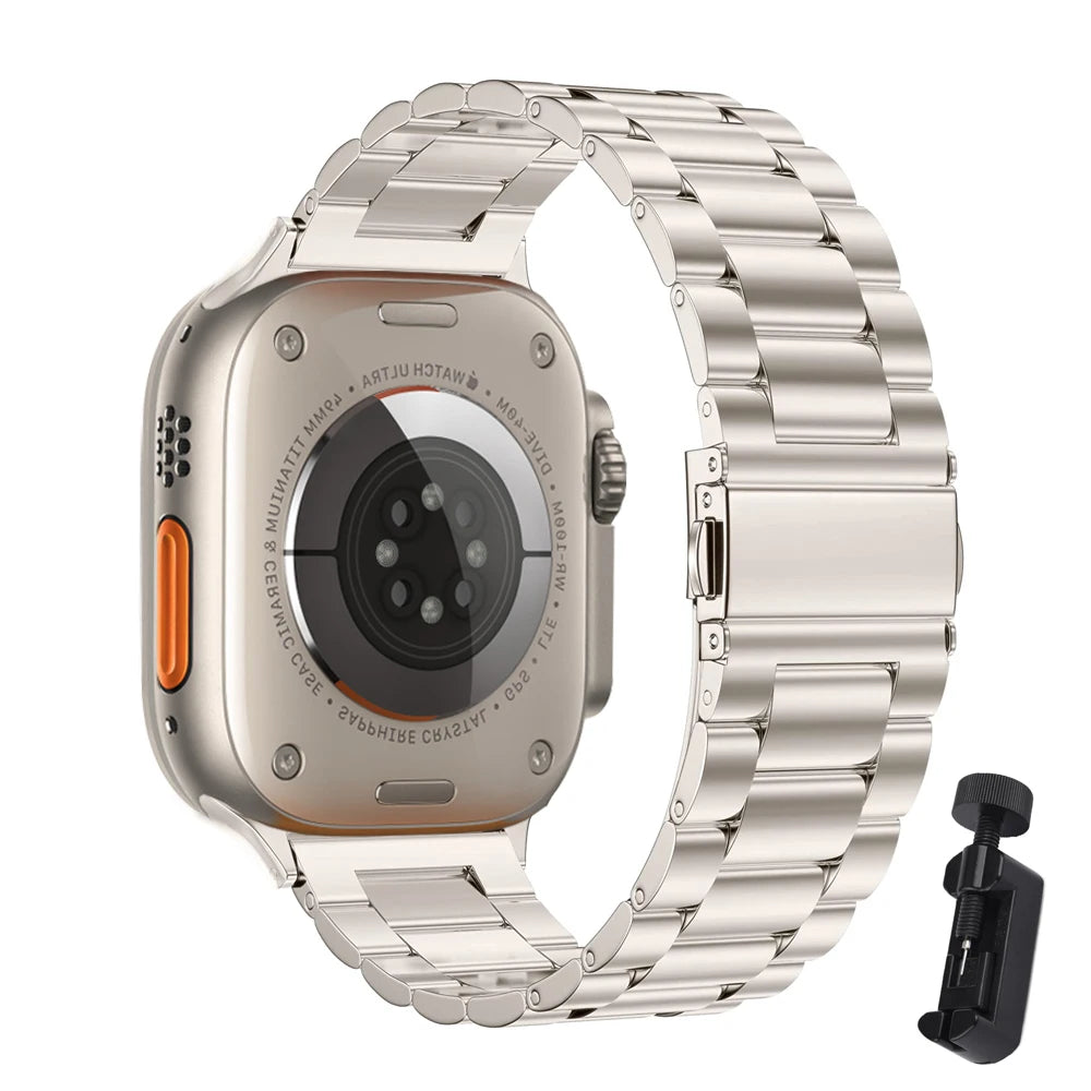 Three-Link Stainless Steel Apple Watch Bracelet Band in Starlight / With Tool