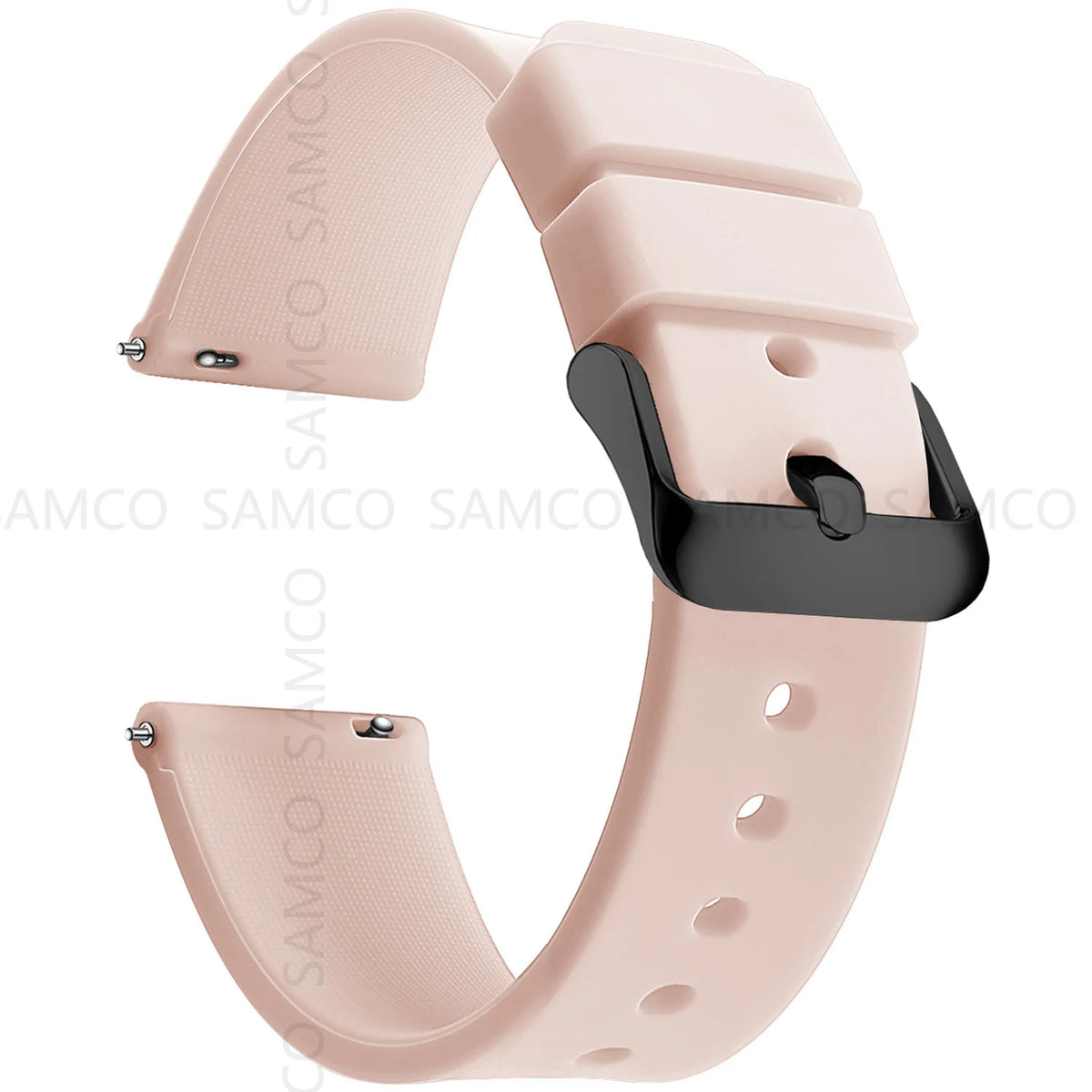 Curved-End Silicone Band in Pale Pink with Black Buckle