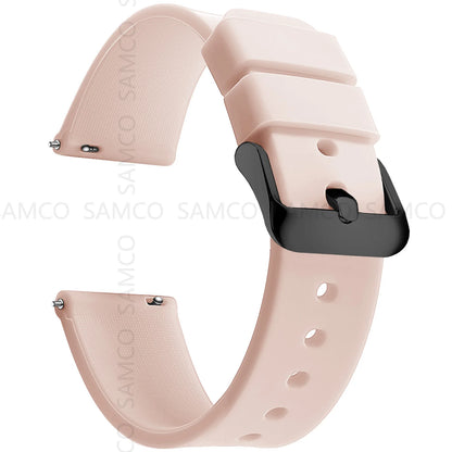 Curved-End Silicone Band in Pale Pink with Black Buckle