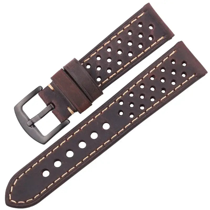 Suunto Perforated Leather Rally Band - Dark Brown / Black Buckle