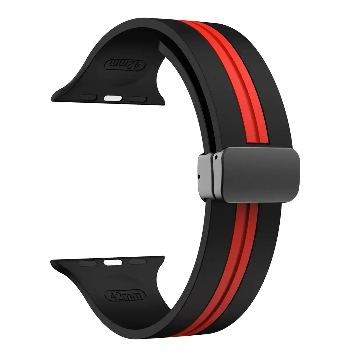 Black / Red - Black Clasp striped silicone Apple Watch band with magnetic clasp