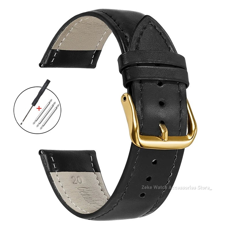 Slim Calfskin Band in Black with Gold Buckle