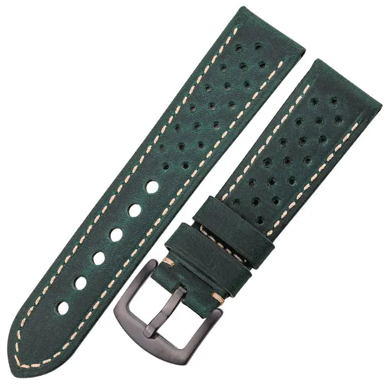 Suunto Perforated Leather Rally Band - Dark Green / Black Buckle