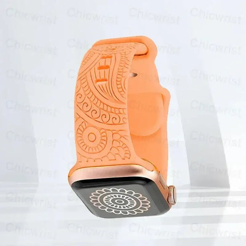 Orange Ornamental silicone Apple Watch band