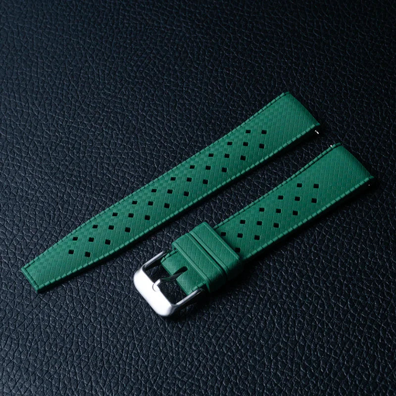 OnePlus Smartwatch Silicone Strap FKM Rubber Watch Band Bracelet in green with perforated design.