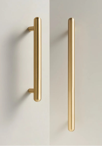Smooth solid brass cabinet pull in brushed brass