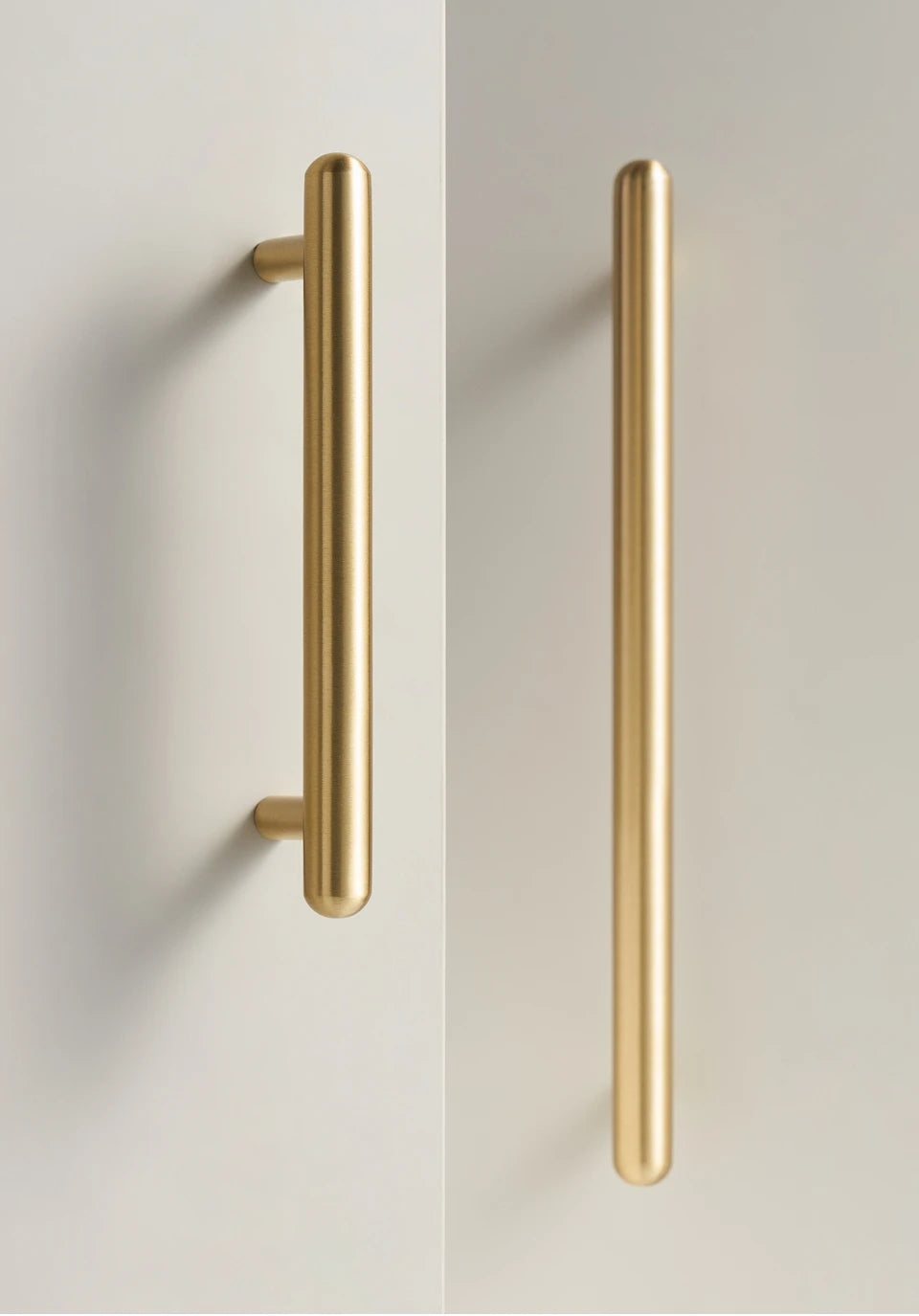 Smooth solid brass cabinet pull in brushed brass