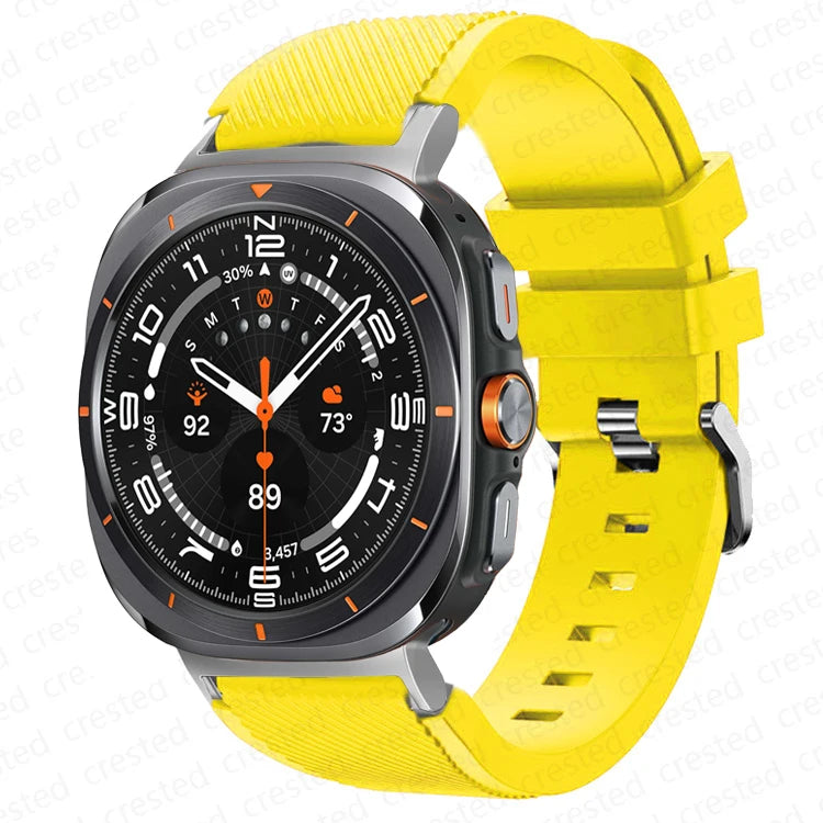 Samsung Galaxy Silicone Sport Watch Band - 20mm/Ultra+Ultra2 in yellow on smartwatch, perfect for workouts and casual wear.