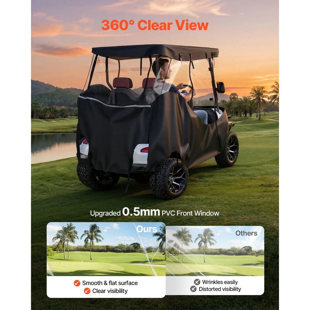 Golf Cart Enclosure for 2-Passenger Carts, Clear Windows