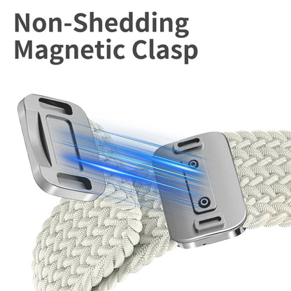Close-up of non-shedding magnetic clasp for Fitbit braided bands, ensuring a secure fit for smartwatch users.
