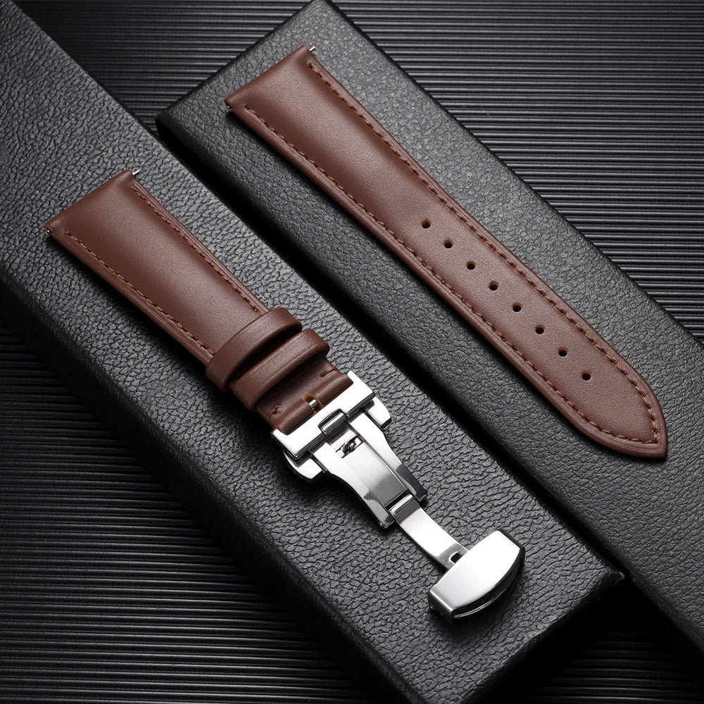Leather Butterfly Clasp Band in Light Brown