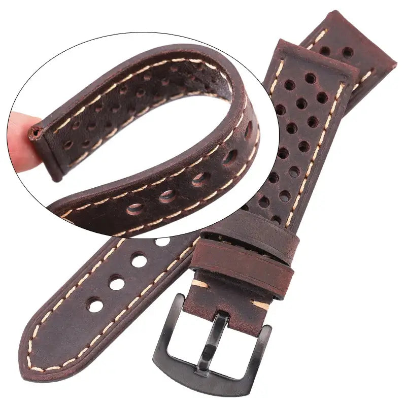 Perforated leather strap flexed for compatible Huawei watches